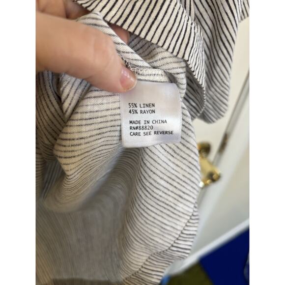 Linen Blend Square Neck Vertical Striped Top Sz Large Coastal Nautical Resort - Picture 4 of 6